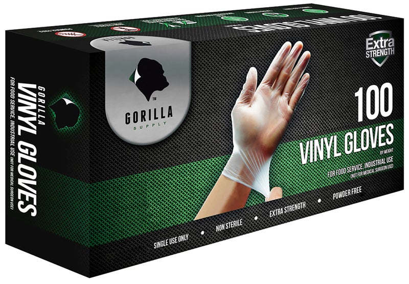 GORILLA SUPPLY Disposable Heavy Duty Vinyl Gloves Latex Free Powder Free BPA Free Food Safe Grade Disposable Glove Large L 100 Count